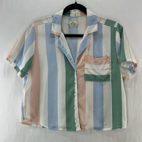 Marine Layer Tops - Marine Layer Doze Resort Shirt Womens XS Short Sleeve Pastel Striped Multicolor